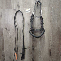 Monocrown Dressage Bridle, Buckles, Bling, Plain Reins *vgc, NO Flash, dirty, mnr missing bling
