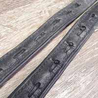 Soft Nylon Lined T Bar Stirrup Leathers, 2 Guards *gc, threads, stretched holes, dents
