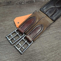 Padded Leather Girth, 2x els *gc/fair, older, clean, stretched & frayed elastic, creases, rubs, hairy seams
