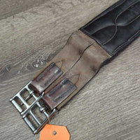 Padded Leather Girth, 2x els *gc/fair, older, clean, stretched & frayed elastic, creases, rubs, hairy seams
