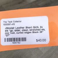 Leather Short Girth, 2x els *gc, older, clean, stretched els, mnr rust, curled edges
