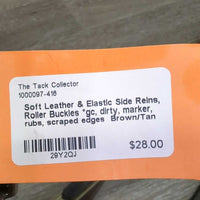Soft Leather & Elastic Side Reins, Roller Buckles *gc, dirty, marker, rubs, scraped edges
