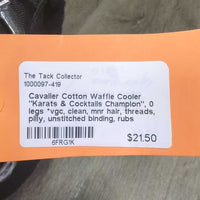 Cotton Waffle Cooler "Karats & Cocktails Champion", 0 legs *vgc, clean, mnr hair, threads, pilly, unstitched binding, rubs
