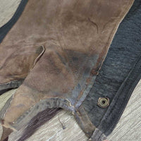 Suede Half Chaps *fair, rubs, stains, dirty, faded, unstitched seams, stretched elastics, threads

