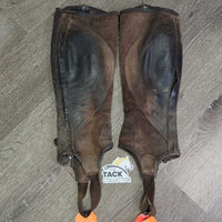 Suede Half Chaps *fair, rubs, stains, dirty, faded, unstitched seams, stretched elastics, threads
