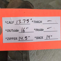 Suede Half Chaps *fair, rubs, stains, dirty, faded, unstitched seams, stretched elastics, threads
