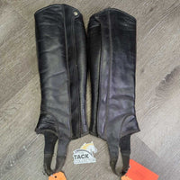 Leather Half Chaps *gc/fair, holey lining, rubs, bubbled/peeliog, unstitched edge, frayed elastics, dirty, hair
