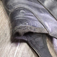 Leather Half Chaps *gc/fair, holey lining, rubs, bubbled/peeliog, unstitched edge, frayed elastics, dirty, hair
