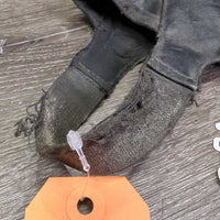 Leather Half Chaps *gc/fair, holey lining, rubs, bubbled/peeliog, unstitched edge, frayed elastics, dirty, hair
