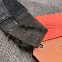 Leather Half Chaps *gc/fair, holey lining, rubs, bubbled/peeliog, unstitched edge, frayed elastics, dirty, hair
