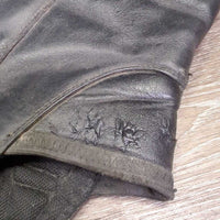 Leather Half Chaps *gc/fair, holey lining, rubs, bubbled/peeliog, unstitched edge, frayed elastics, dirty, hair

