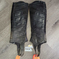 Leather Half Chaps *gc/fair, holey lining, rubs, bubbled/peeliog, unstitched edge, frayed elastics, dirty, hair

