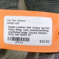 Leather Half Chaps *gc/fair, holey lining, rubs, bubbled/peeliog, unstitched edge, frayed elastics, dirty, hair
