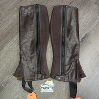 Leather Half Chaps *vgc/gc, clean, edge rubs, stains & rubs, unstiched edge
