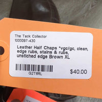 Leather Half Chaps *vgc/gc, clean, edge rubs, stains & rubs, unstiched edge
