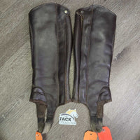 Padded Leather Half Chaps *gc, clean, scuffs, residue, weak & hairy velcro, dirt, cracking logo
