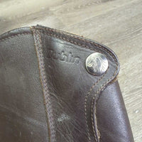 Padded Leather Half Chaps *gc, clean, scuffs, residue, weak & hairy velcro, dirt, cracking logo
