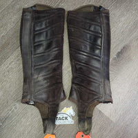 Padded Leather Half Chaps *gc, clean, scuffs, residue, weak & hairy velcro, dirt, cracking logo
