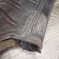 Padded Leather Half Chaps *gc, clean, scuffs, residue, weak & hairy velcro, dirt, cracking logo

