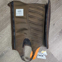 Padded Leather Half Chaps *gc, clean, scuffs, residue, weak & hairy velcro, dirt, cracking logo
