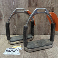 Flexi Stirrup Irons, Stubben? grips *gc, dirty, rubs, loose rubber covers, faded, slice
