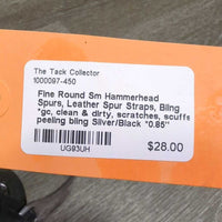 Fine Round Sm Hammerhead Spurs, Leather Spur Straps, Bling *gc, clean & dirty, scratches, scuffs, peeling bling
