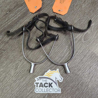 Hvy Thick Flat End Spurs, Narrow Leather Spur Straps *vgc, clean, mnr dents, rubs & scratches, widened
