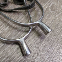 Hvy Thick Flat End Spurs, Narrow Leather Spur Straps *vgc, clean, mnr dents, rubs & scratches, widened
