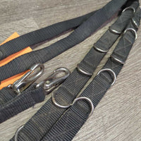 Soft Nylon Web Side Reins, Dee RIngs *vgc, oxidization, clean & mnr dirty, older? *no elastic*
