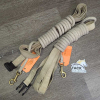 2x 22' Cotton Driving Lines, Plastic Snap *gc, stained, dingy, dirt, pilly, rubs, frays

