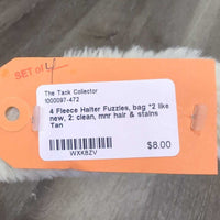 4 Fleece Halter Fuzzies, bag *2 like new, 2: clean, mnr hair & stains
