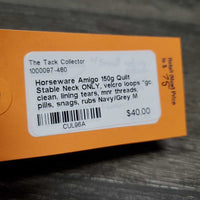 150g Quilt Stable Neck ONLY, velcro loops *gc, clean, lining tears, mnr threads, pills, snags, rubs
