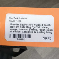 Hvy Nylon & Mesh Bottom Tote Bag *gc/fair, clean, snags, threads, peeling, rough edges & straps, v.cracked & peeling lining
