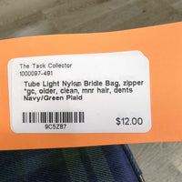 Tube Light Nylon Bridle Bag, zipper *gc, older, clean, mnr hair, dents
