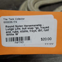 Round Nylon Horsemanship - Lunge Line, bull snap *gc, frayed end, rubs, stains, frays, dirt, rust
