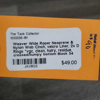 Wide Roper Neoprene & Nylon Web Cinch, velcro Liner, 2x D Rings *vgc, clean, hairy, residue, creased/bumpy bottom
