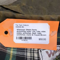 Oilskin Pants, drawstring waist *fair, rubs, older, stains, scratches, Seat: .rubs, unstitched, stains & frayed
