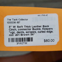 3" W Soft Thick Leather Back Cinch, connector Buckle, Keepers *vgc, dents, scrapes, curled edge, mnr dirt
