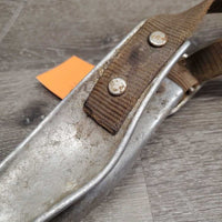 Aluminum Nutcraker & Nylon Cribbing Collar *fair, v.dirty, torn & extra holes, rubs, frays, snags
