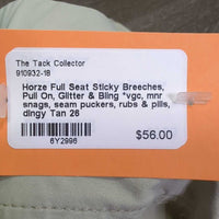 Full Seat Sticky Breeches, Pull On, Glitter & Bling *vgc, mnr snags, seam puckers, rubs & pills, dingy
