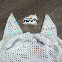 Crochet Fly Veil Ear Bonnet, bling, piping *xc, clean, mnr snags, curled edges & puckers
