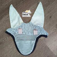 Crochet Fly Veil Ear Bonnet, XLG Ears *gc, clean, puckers, frays, snags & stains
