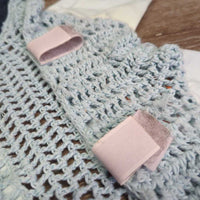 Crochet Fly Veil Ear Bonnet, XLG Ears *gc, clean, puckers, frays, snags & stains
