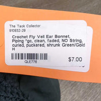Crochet Fly Veil Ear Bonnet, Piping *gc, clean, faded, NO String, curled, puckered, shrunk
