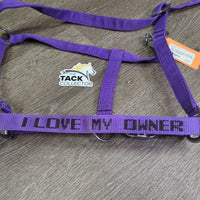 Nylon Halter, adj, snap "I Love My Horse" *vgc/fair, clean, stains, rubs, rusty

