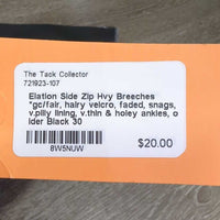 Side Zip Hvy Breeches *gc/fair, hairy velcro, faded, snags, v.pilly lining, v.thin & holey ankles, o lder
