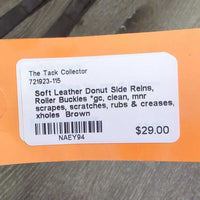 Soft Leather Donut Side Reins, Roller Buckles *gc, clean, mnr scrapes, scratches, rubs & creases, xholes
