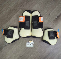 Open Front & Hind Boots, velcro *gc, yellowed, discolored, clean, hairy, stains, scrapes, 1 squished
