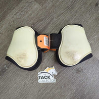 Open Front & Hind Boots, velcro *gc, yellowed, discolored, clean, hairy, stains, scrapes, 1 squished
