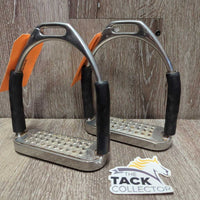 Flexi Stirrup Irons, Cheese Grater Grips *gc, clean & residue, scratches
